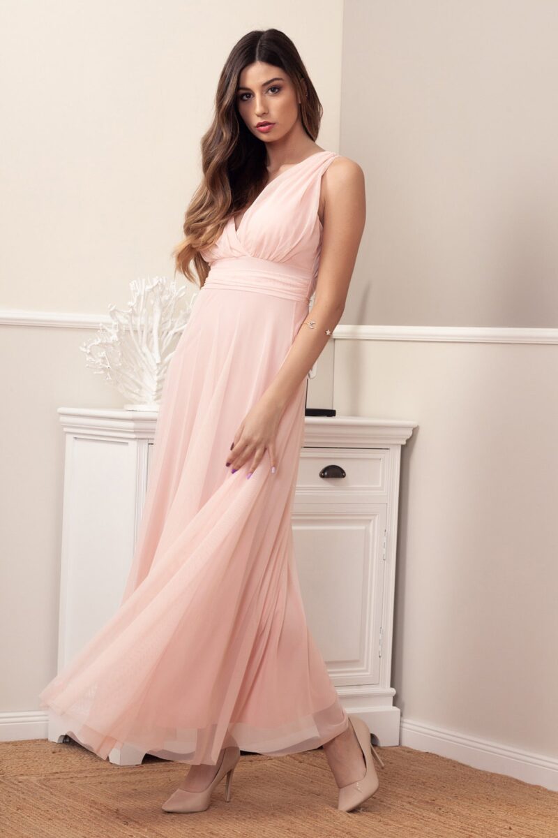 Vestido largo Amber rosa empolvado para boda, bautizo o comunión – Maemuki Shop Tenerife